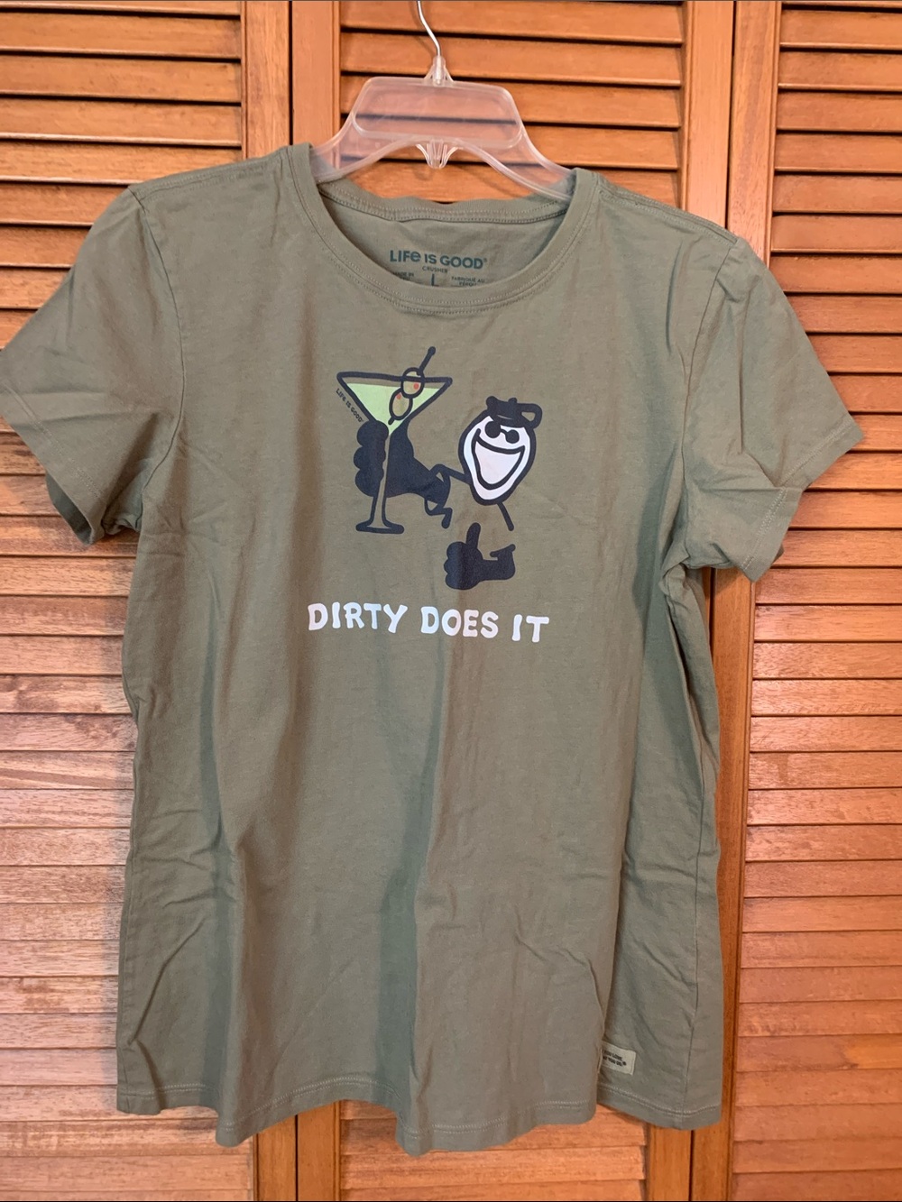 Life Is Good Olive Green "Dirty Does It" Graphic Tee